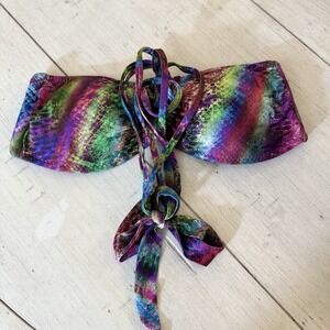 Becca Swim Top Women Snake Print Bandeau‎ Bikini Ruched Tie-Back Multi Small